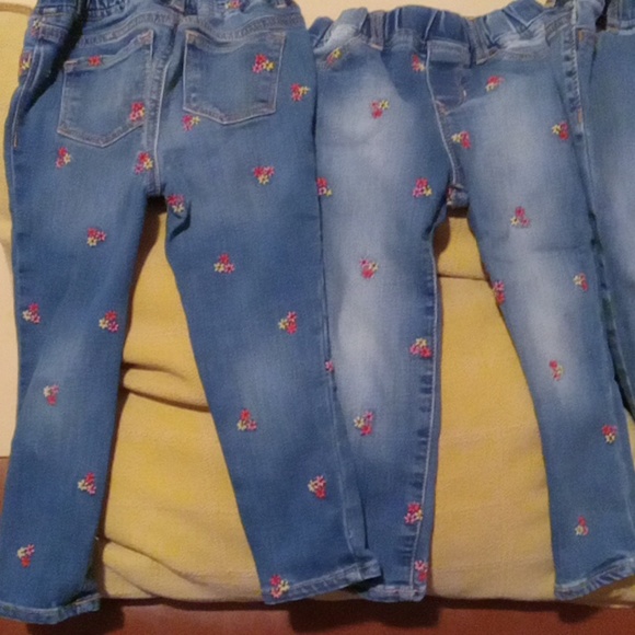 GAP Other - Childrens Gap blue denim jeggings with pink, yellow and red floral embroidery.